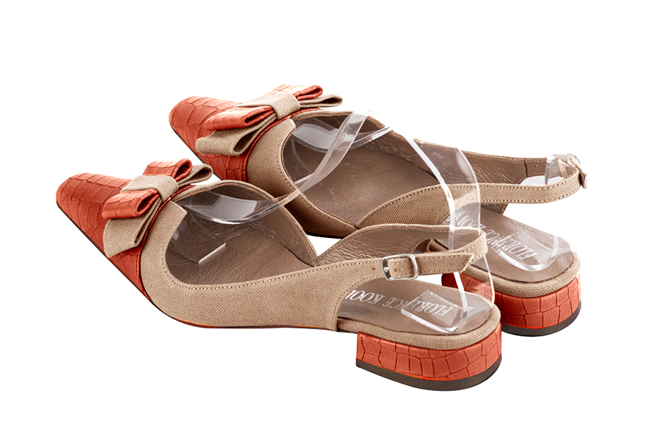 French elegance and refinement for these terracotta orange and tan beige dress slingback shoes, with a knot, 
                available in many subtle leather and colour combinations. The pretty French spirit of this beautiful pump will accompany your steps nicely and comfortably.
To be personalized or not, with your materials and colors.  
                Matching clutches for parties, ceremonies and weddings.   
                You can customize these shoes to perfectly match your tastes or needs, and have a unique model.  
                Choice of leathers, colours, knots and heels. 
                Wide range of materials and shades carefully chosen.  
                Rich collection of flat, low, mid and high heels.  
                Small and large shoe sizes - Florence KOOIJMAN